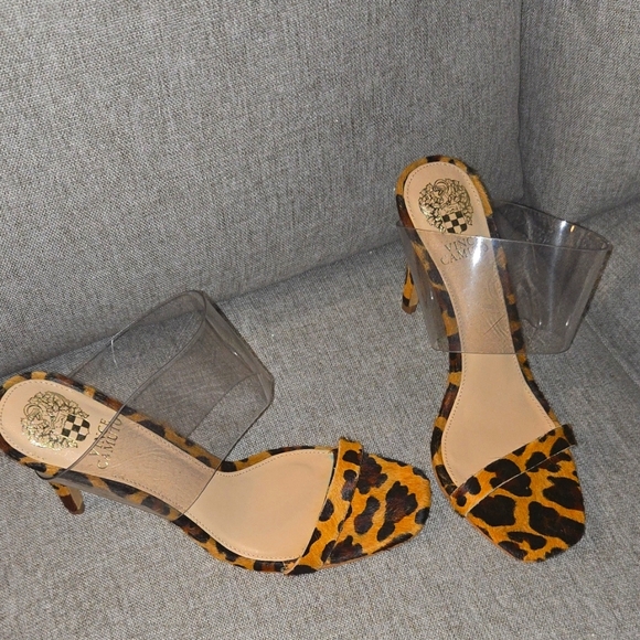 Vince Camuto Shoes - Vince Camuto Brown Tan Heels with Clear Strap Cow Hair